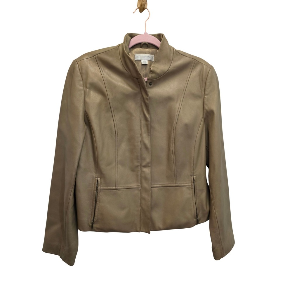 Vintage Genuine Leather‎ Moto Jacket Womens L Taupe Stand Collar